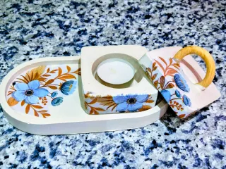 Portavelas artesanal piedra y madera