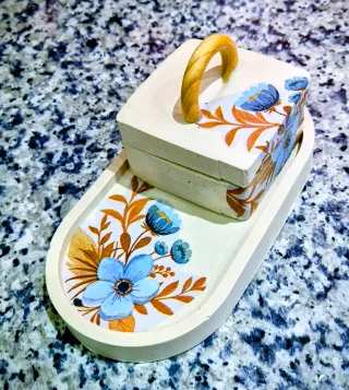 Portavelas artesanal piedra y madera