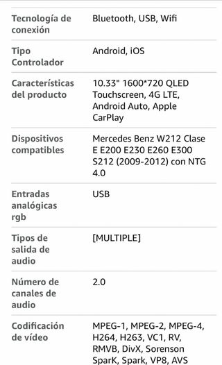 Pantalla Android Mercedes Benz W212