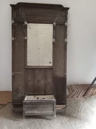 Perchero paragüero de entrada antiguo con espejo