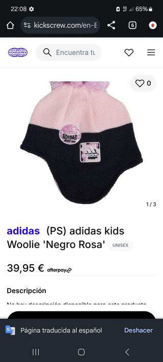 Gorro Adidas rosa y negro con pompón