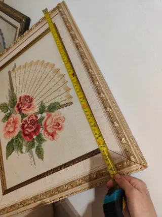 Cuadro Punto de Cruz Abanico y Rosas