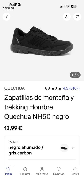 Zapatillas trekking Quechua NH50 negro 40
