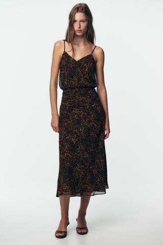 Vestido midi leopardo animal print gasa Zara