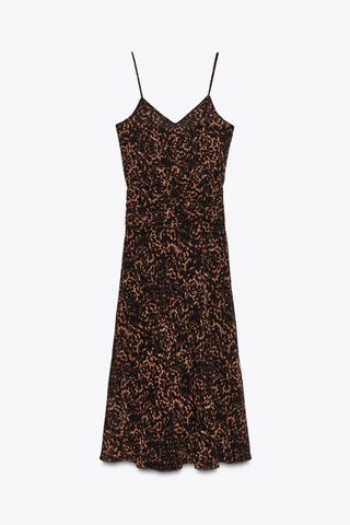 Vestido midi leopardo animal print gasa Zara