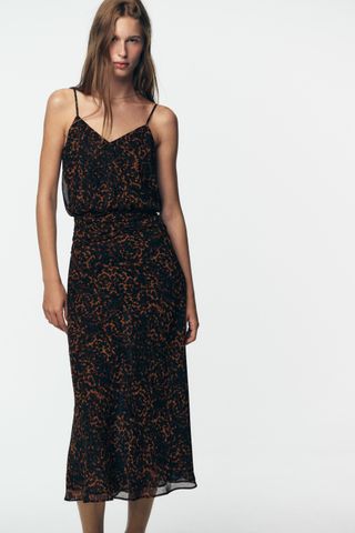 Vestido midi leopardo animal print gasa Zara