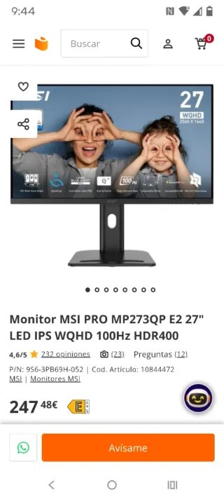 Monitor MSI PRO MP273QP E2 27 QHD