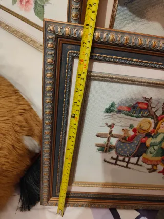 Cuadro punto de cruz invierno niñas