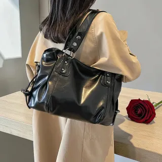 Casual Retro Solid Color PU Large Capacity