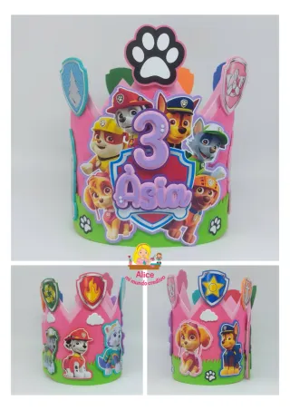 Corona Patrulla Canina Rosa Personalizada