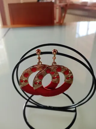2 Paia Orecchini Rossi Cerchio e Pendenti