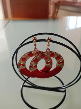 2 Paia Orecchini Rossi Cerchio e Pendenti