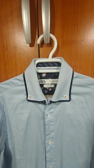 Camisa de vestir Zara azul slim fit