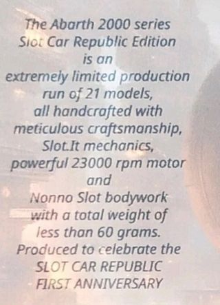 ABARTH 2000 Red N. 1 Slot Car - No Scalextric