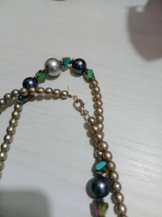 Collana perle grigie e argento