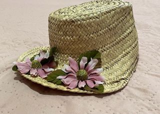 Sombrero Canotier Paja Infantil Flores Rosas