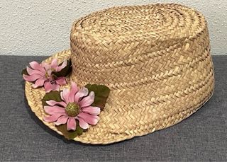 Sombrero Canotier Paja Infantil Flores Rosas