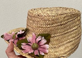 Sombrero Canotier Paja Infantil Flores Rosas