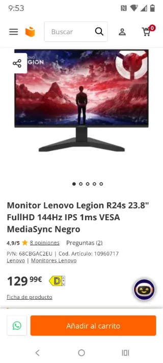 Monitor Lenovo Legion R24s 23.8 FullHD 144Hz IPS