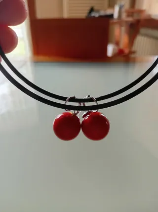 4 Paia Orecchini Perla Neri Rossi Beige e Bianchi