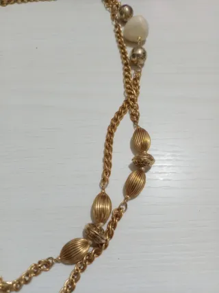 Collana lunga perle beige e oro