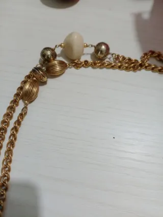Collana lunga perle beige e oro
