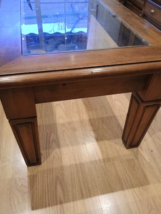 Mesa centro rústica pino macizo cristal