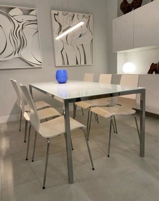 Mesa Comedor Cristal y Metal con 6 Sillas
