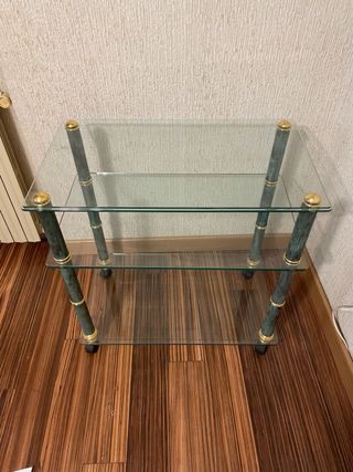 Mesa auxiliar cristal y metal con ruedas