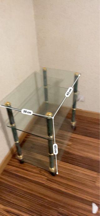 Mesa auxiliar cristal y metal con ruedas