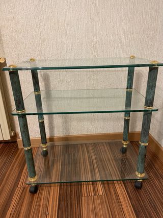 Mesa auxiliar cristal y metal con ruedas