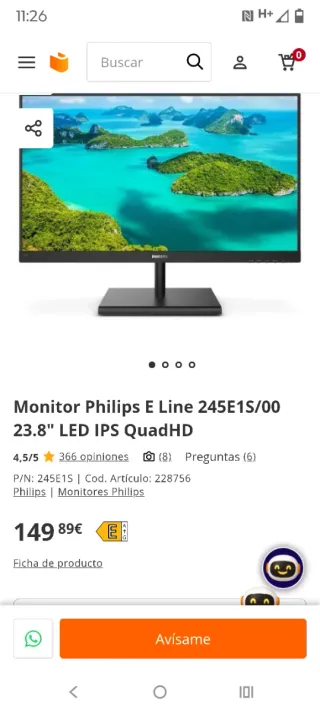 Monitor Philips 245E1S/00 23.8 LED IPS Quad