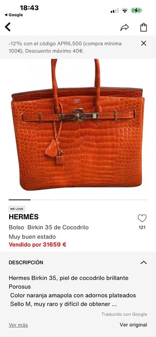 Borsa Hermès Arancione in Texture di Coccodrillo