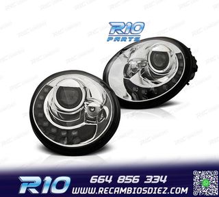 FAROS VOLKSWAGEN VW BEETLE 98-05 LUZ DIURNA FONDO CROMO