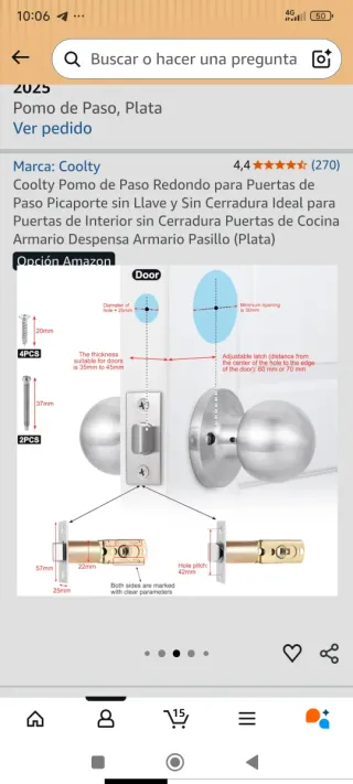 Pomo de puerta Plata