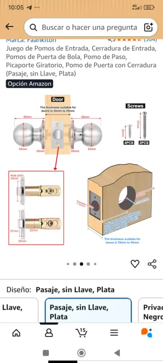 Pomo de puerta Plata