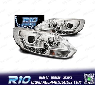 FAROS FORD FOCUS 11-14 LUZ DIURNA FONDO CROMO