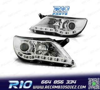 FAROS VOLKSWAGEN VW TIGUAN 07-11 LUZ LED DIURNA FONDO CROMO