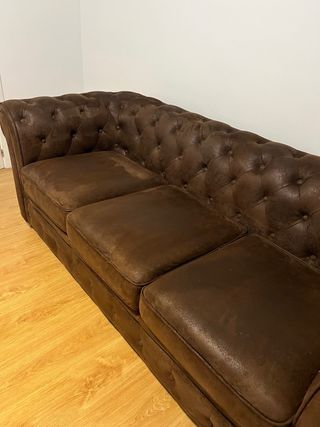 Sofá Chesterfield 3 plazas ante marrón