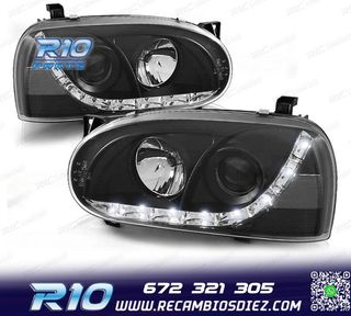FAROS VOLKSWAGEN VW GOLF 3 LUZ DIURNA LED FONDO NEGRO