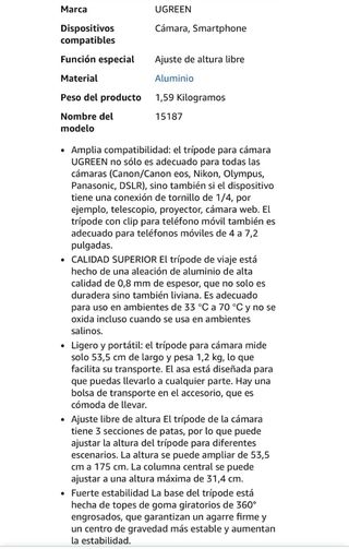 Trípode Cámara con Soporte para Teléfono Móvil