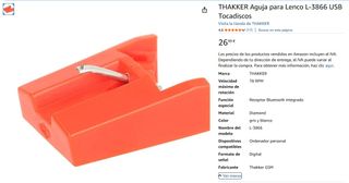 AGUJA PARA TOCADISCOS LENCO L3866USB