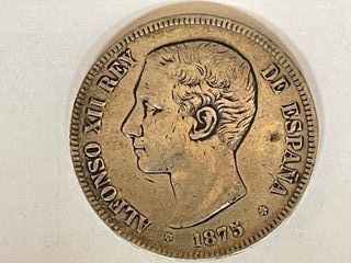 2 Monedas Plata Alfonso XII 5 Pesetas 1875