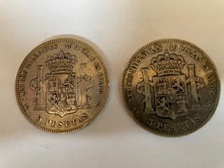 2 Monedas Plata Alfonso XII 5 Pesetas 1875