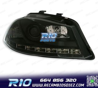 FAROS SEAT IBIZA CORDOBA 6L 02-08 LUZ DIURNA LED FONDO NEGRO