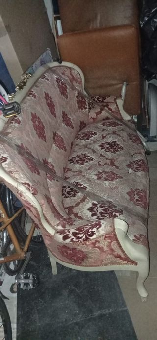 Sofá antiguo vintage beige y rosa