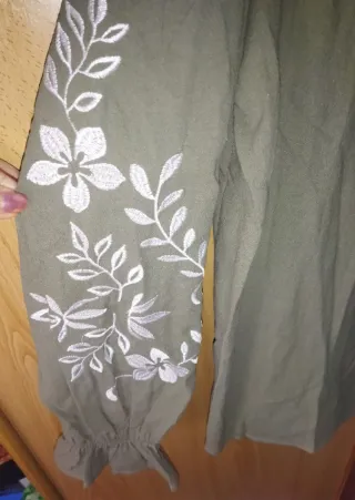 Camisa bordada mujer verde M