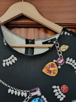 Vestido H&M Negro Estampado Joyas Talla XS