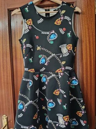 Vestido H&M Negro Estampado Joyas Talla XS