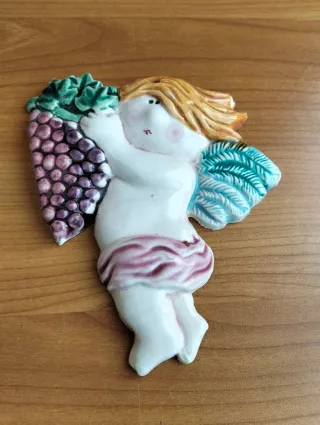 Coppia angioletti ceramica vintage uva